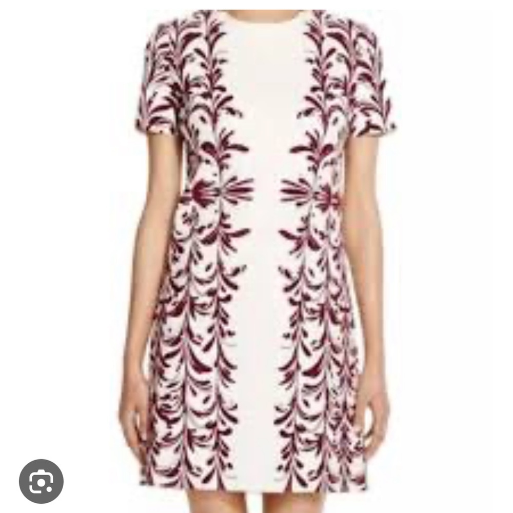 Tory Burch Brushstroke Symphony cream maroon short sleeve ponte shift dress mini